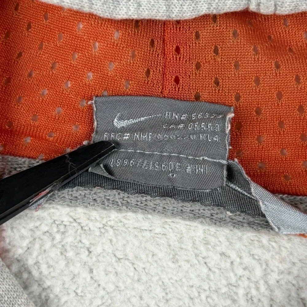 Y2K Nike Spellout Hoodie Men's Large Gray Orange Embroidered Pullover